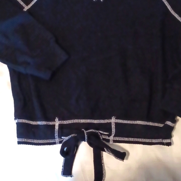 CHASER, Black, peekaboo shoulder, sweatshirt with draw string waist. SZ. S. - Picture 2 of 6